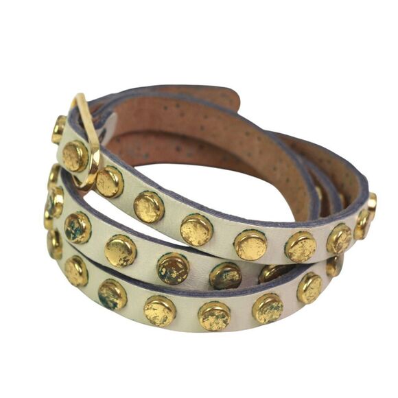 SKINNY STUDS BEIGE GENUINE LEATHER 1/2"Wd DRESS CASUAL WOMEN'S BELT Sz S/M (88t - Picture 3 of 12